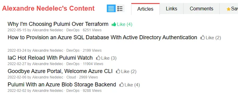 List of articles published on DZone by Alexandre Nédélec.
