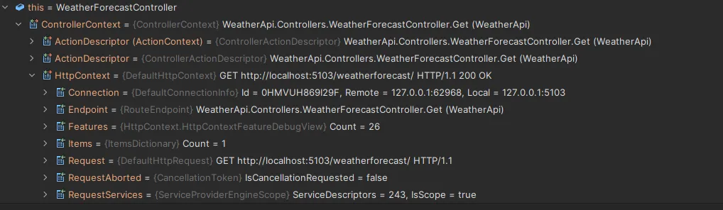 Debugging display of the HTTPContext class