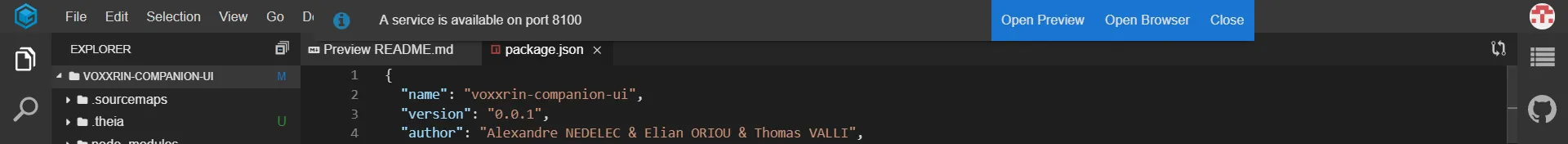 GitPod suggestion of opening live preview of the application.