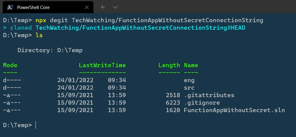Ouput when using degit package on a repository.