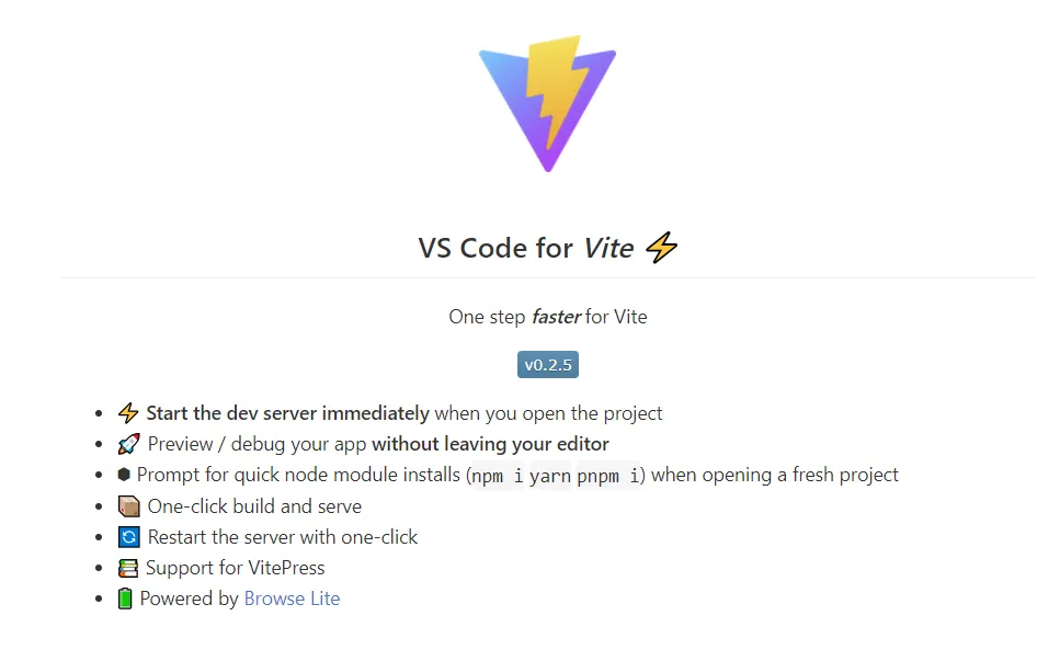 Vs code vite exension.
