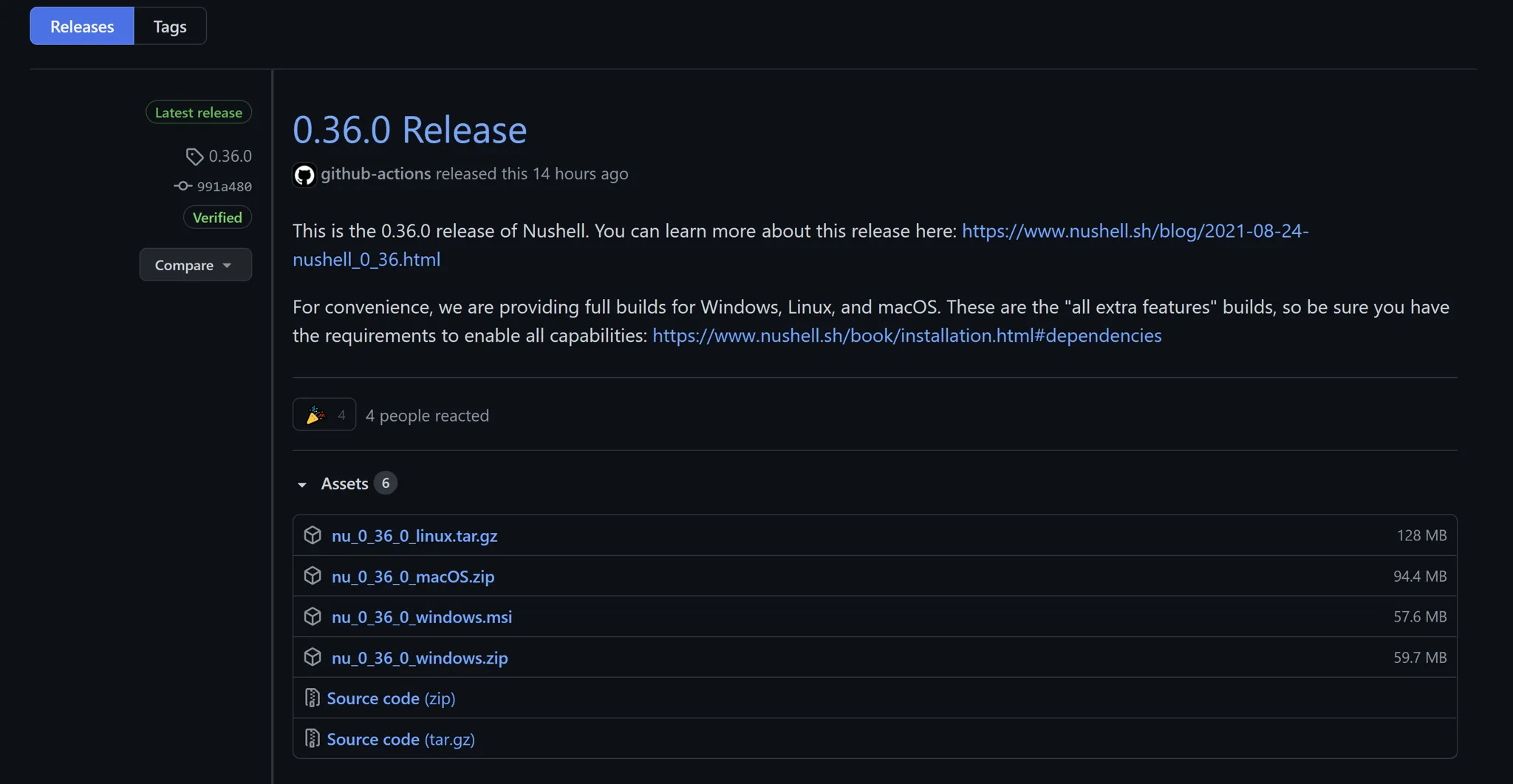 Nushell release page in GitHub.