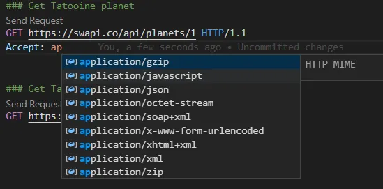 Intellisense in HTTP files in vscode