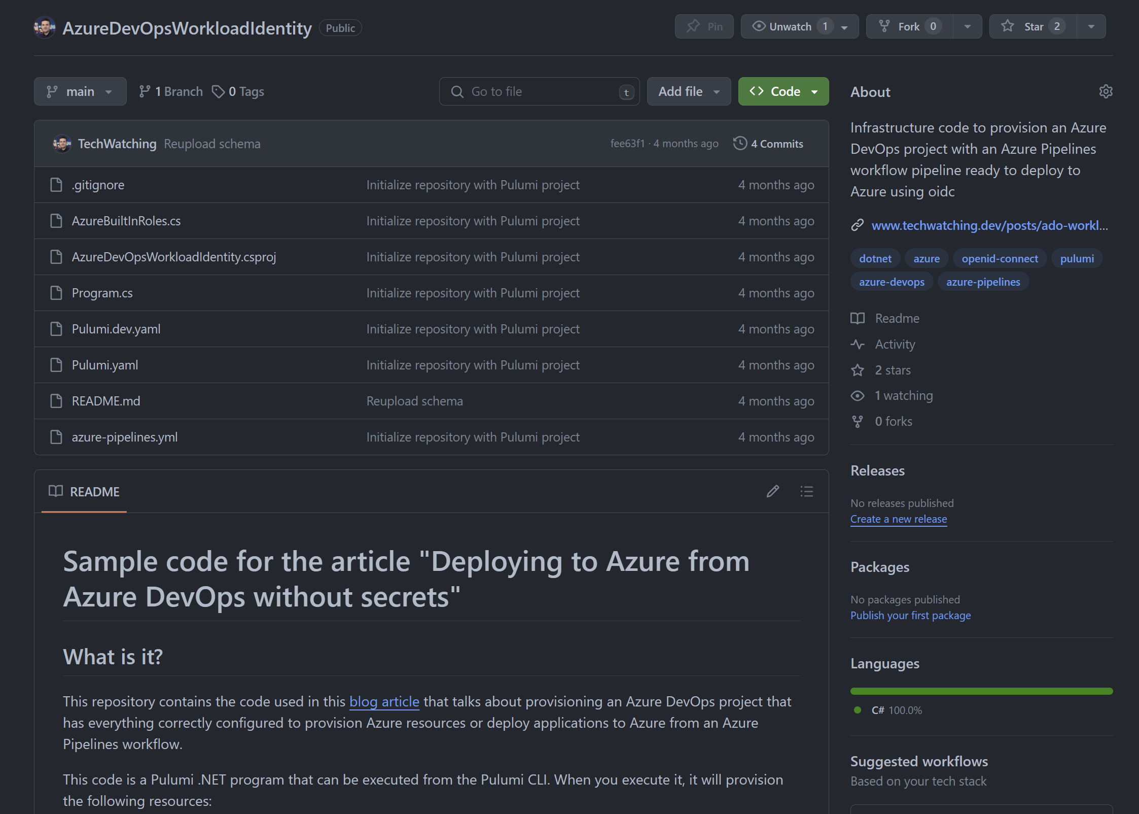 Example of GitHub repository sample code for article.